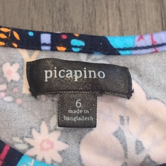 3/$20 Picapino Printed Midi Dress Short Sleeve Flared Girls Size 6 Pink Blue - Picture 8 of 11